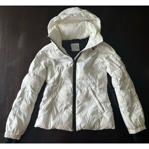 S13 Womens Removable Hooded Down Puffer Coat Sz XS WHITE Zip Winter Fall Jacket